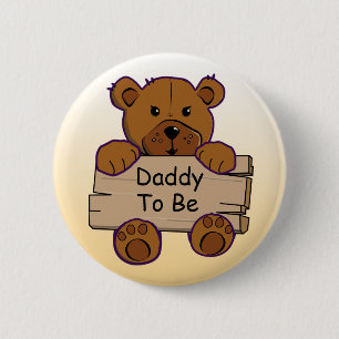 Orange Daddy To Be Teddy Bear Baby Shower 2 Inch Round Button