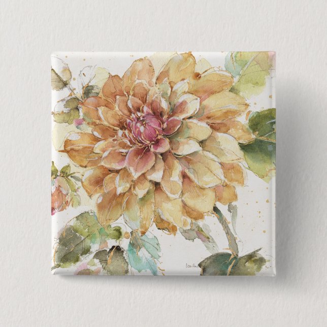 Orange Dahlia 2 Inch Square Button (Front)