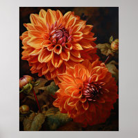 Orange Dahlia Fleurs Art Imprimer Poster