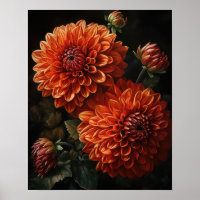 Orange Dahlia Fleurs Art Imprimer Poster