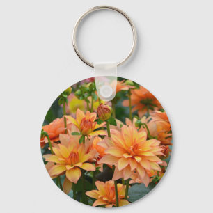 Orange dahlia flower garden keychain