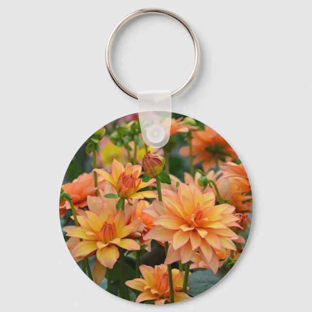 Orange dahlia flower garden keychain (Front)