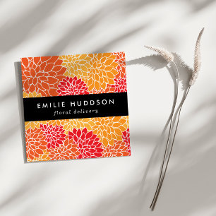 Orange Dahlia Flowers, Floristry, Flower Shop Square Business Card