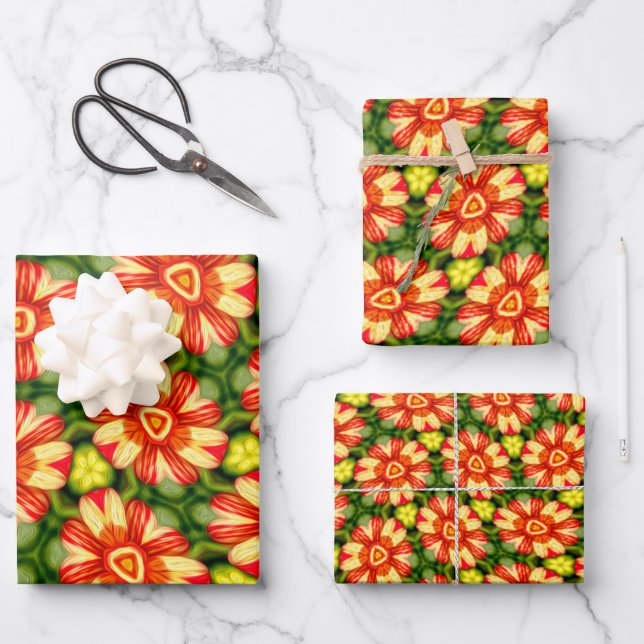 Orange Dahlia Pattern Wrapping Paper Sheet (Front)