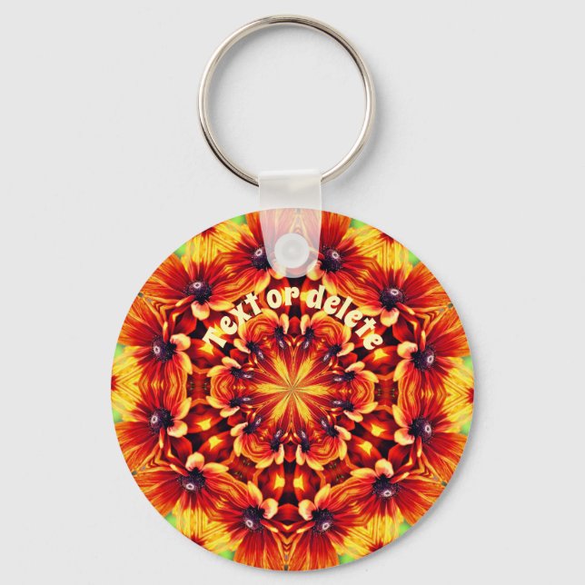 Orange Daisies Flower Kaleidoscope Personalized Keychain (Front)