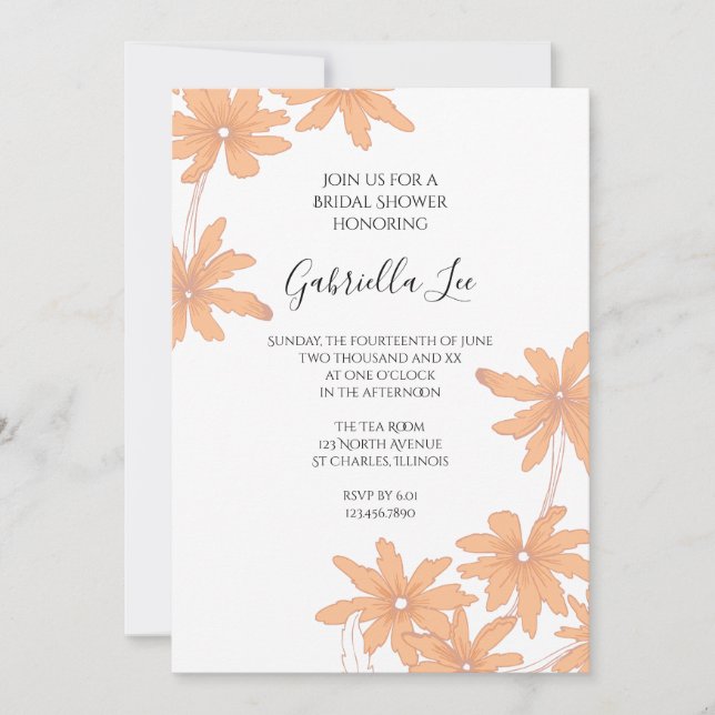 Orange Daisies on White Bridal Shower  Invitation (Front)