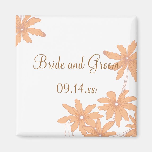 Orange Daisies on White Wedding Magnet (Front)