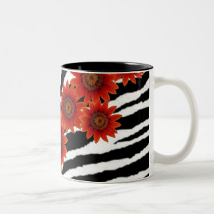 ORANGE DAISIES ON ZEBRA PRINT Two-Tone COFFEE MUG