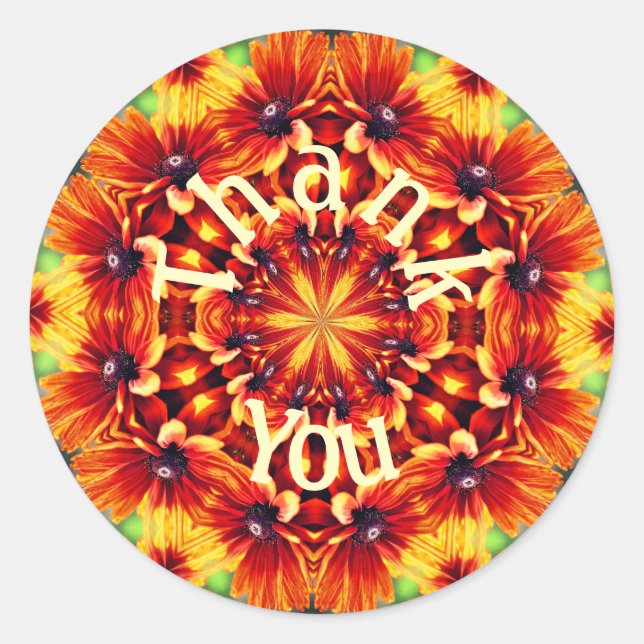 Orange Daisy Abstract Flower Art Thank You Classic Round Sticker (Front)