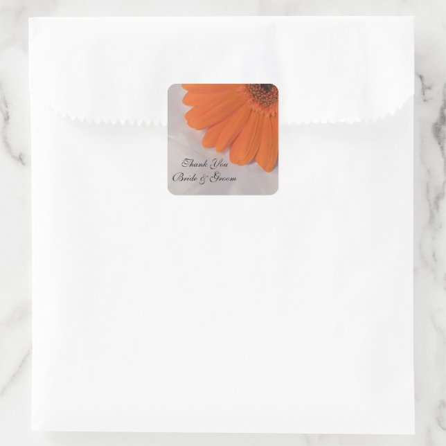 Orange Daisy and Satin Wedding Thank You Favour Ta Square Sticker (Bag)
