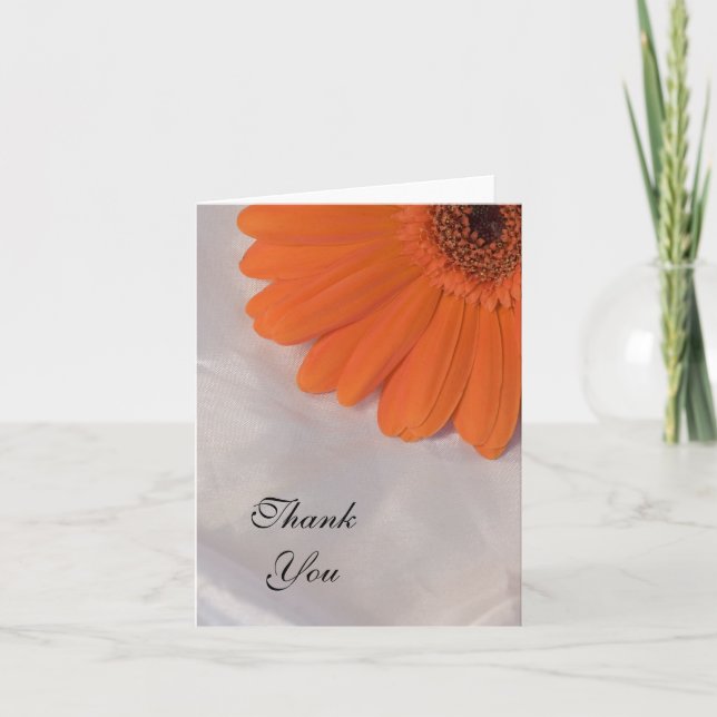 Orange Daisy and White Satin Wedding Thank You (Front)