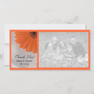 Orange Daisy and White Satin Wedding Thank You Card