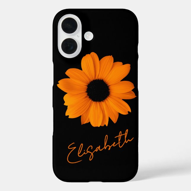 Orange Daisy and Your Name on Black Background Case-Mate iPhone Case (Back)