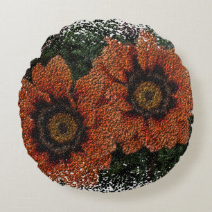 Orange Daisy Balls Round Cushion