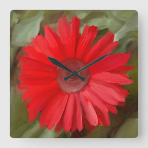 Orange Daisy Botanical Cottagecore  Square Wall Clock