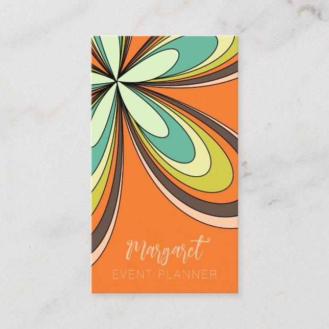 Orange Daisy Event Planner Groovy 70 Hippie Flower Business Card (Front)