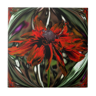 Orange Daisy Floral Abstract Art Tile