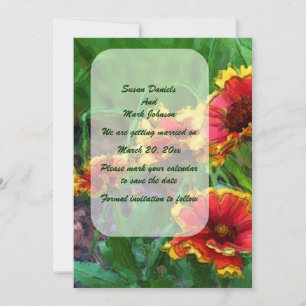 Orange Daisy Floral Art Wedding  Save The Date