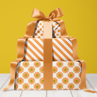 Orange Daisy Floral Stripes Polka Dot