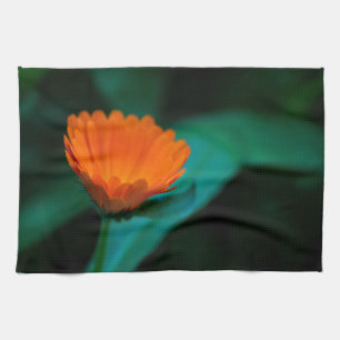Orange daisy flower kitchen towel