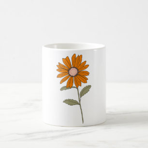 Orange Daisy Flower Mug - Retro Floral Coffee Cup