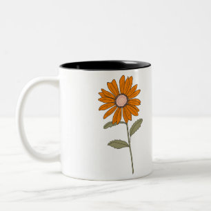 Orange Daisy Flower Mug - Retro Floral Coffee Cup