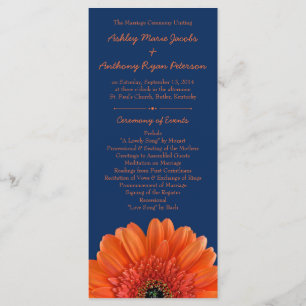 Orange Daisy Flower Navy Blue Wedding Program