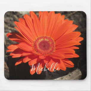 Orange Daisy Flower Photo Name Mouse Pad