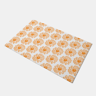 Orange Daisy Flower Print, Vintage Floral Pattern Doormat