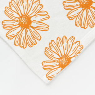 Orange Daisy Flower Print, Vintage Floral Pattern Fleece Blanket