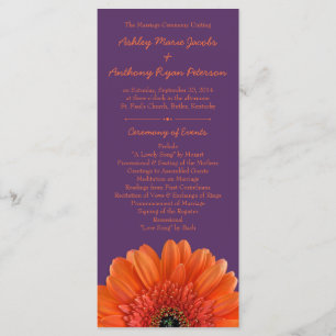 Orange Daisy Flower Purple Wedding Program