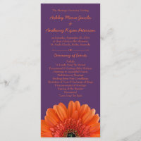 Orange Daisy Flower Purple Wedding Programme
