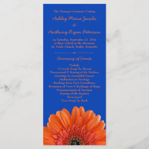 Orange Daisy Flower Royal Blue Wedding Programme
