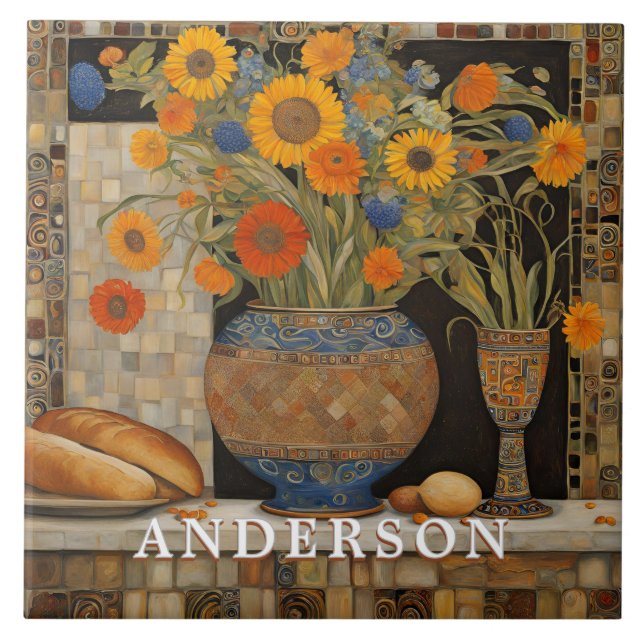 Orange Daisy Flower Vase Still Life Tile (Front)