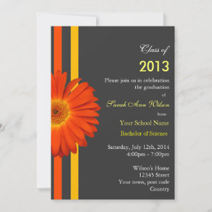 Orange daisy garden flower graduation party invitation