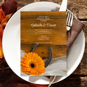 Orange Daisy Horseshoe Country Rehearsal Dinner Invitation