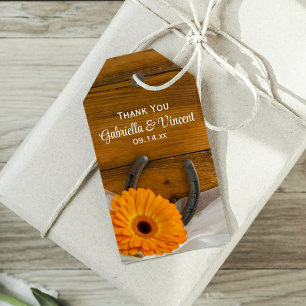 Orange Daisy Horseshoe Western Wedding Favour Tags