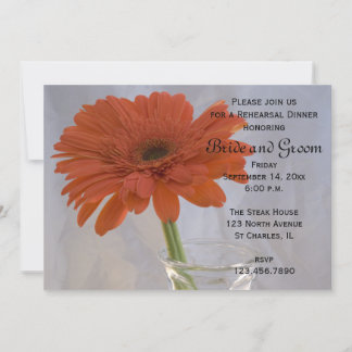 Orange Daisy in Vase Wedding Rehearsal Dinner Invitation