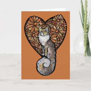 Orange Daisy Maine Coon Cat Caturday Heart Card