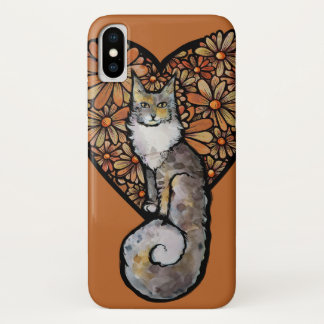 Orange Daisy Maine Coon Cat Caturday Heart Case-Mate iPhone Case