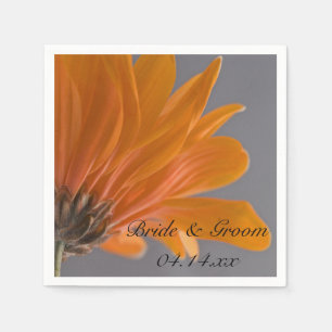 Orange Daisy on Grey Wedding Napkin