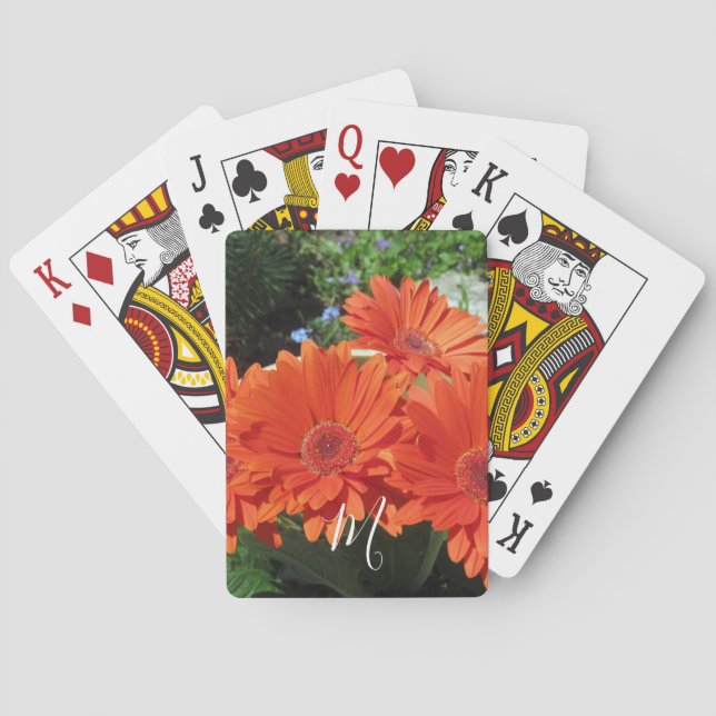 Orange Daisy Photo Monogram Classic Playing Cards (Back)