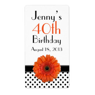Orange Daisy Polka Dot Birthday Labels Favour Tags