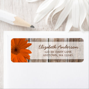 Orange Daisy Rustic Barn Wood Address Labels