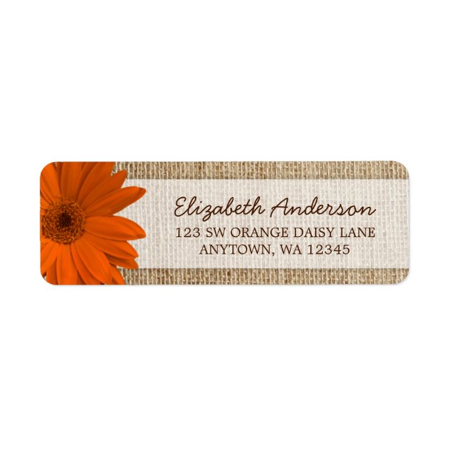 Orange Daisy Rustic Burlap Adresse (Devant)