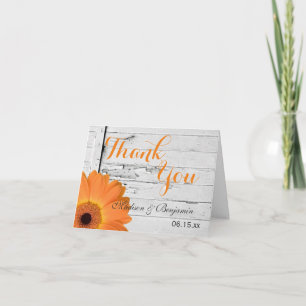 Orange Daisy Rustique Mariage Merci Cartes