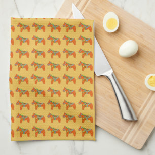 Orange Dala Horses Dishtowel Kitchen Towel