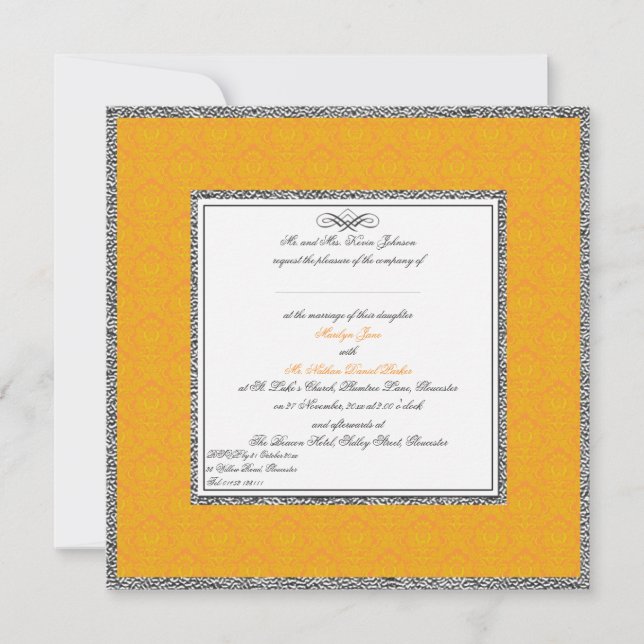 Orange Damask avec Pewter U.K. Faire-part de maria (Devant)
