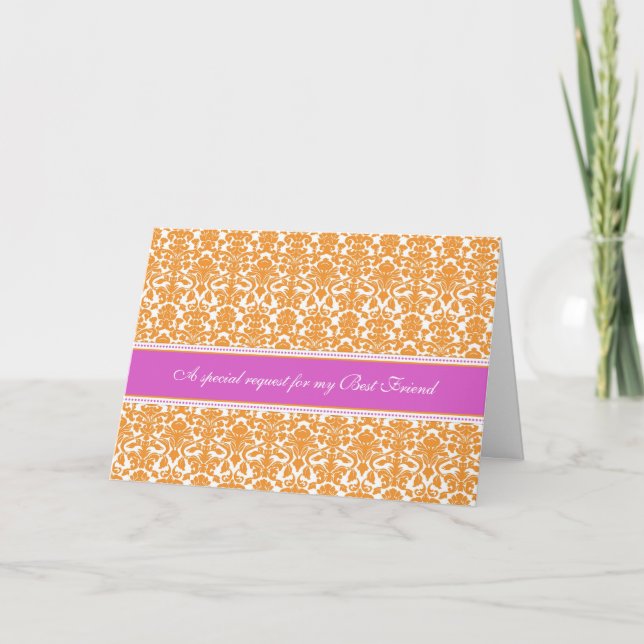 Orange Damask Best Friend Bridesmaid Invitation (Front)