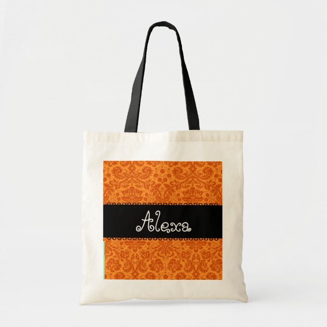 Orange Damask Bridesmaid or Bride Tote Bag (Front)